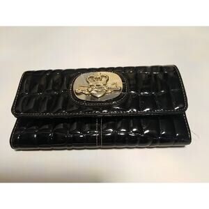 Gently Used Kathy Van Zealand Black Vegan Alligator Pattern Clutch Wallet